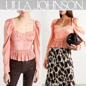 Ulla Johnson Mia Plissé-Satin Puff-Sleeve Blouse sz 8 395$